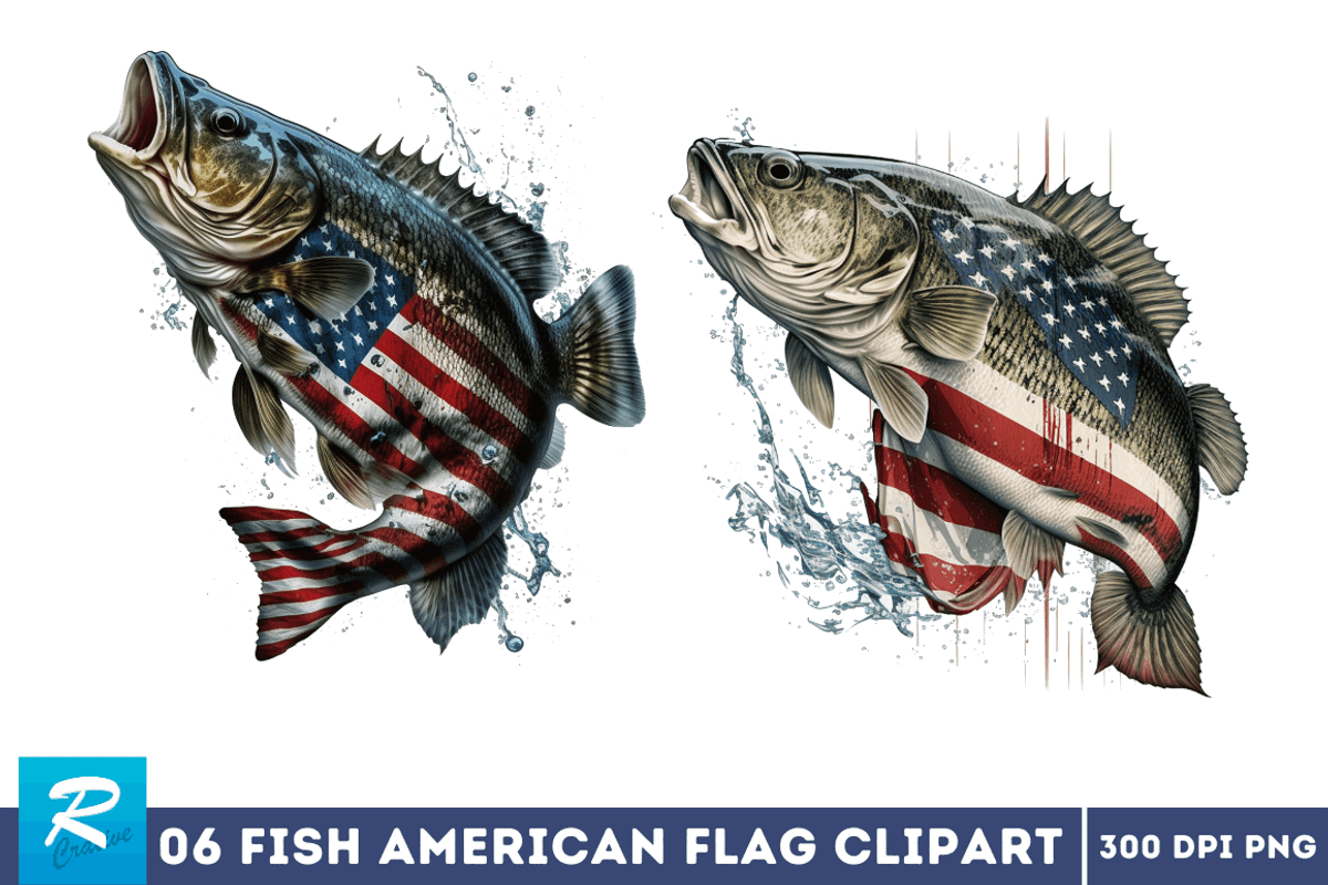 Fish American Flag Sublimation Clipa, an Object Graphic by Regulrcrative (Photo 6 of 7)