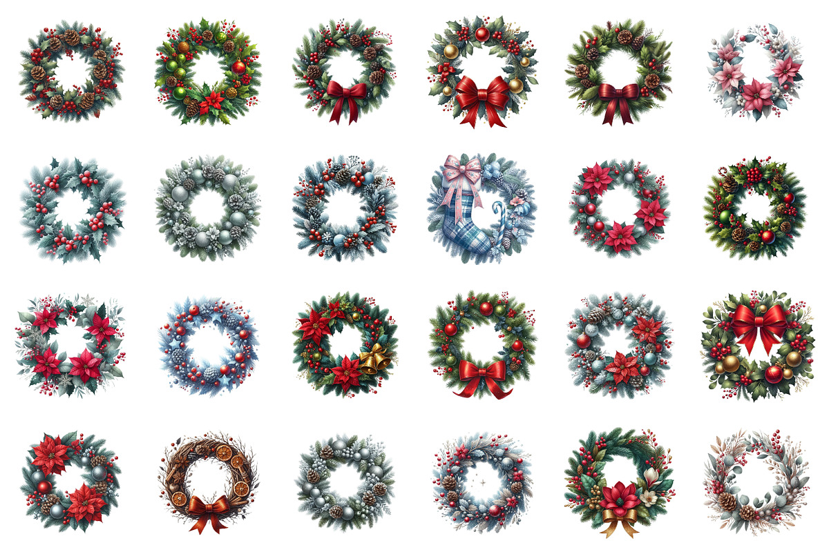 Christmas Wreath Clipart Bundle, an Illustration by SinaCreation (Photo 2 of 7)