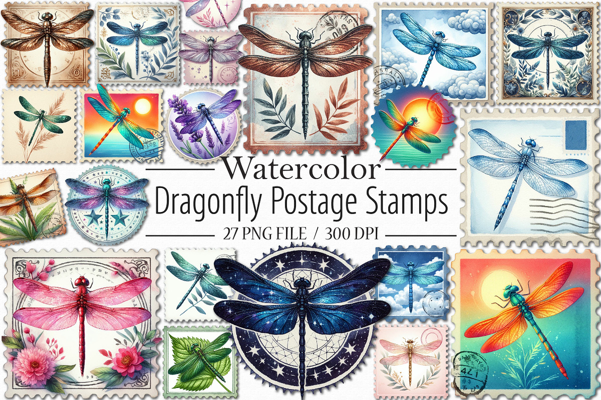 Dragonfly Postage Stamps Clipart, an Illustration by Libby Wishes (Photo 1 of 6)