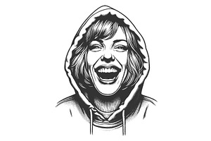 Laughing Woman in Hoodie vector, a Person Illustration by AlexArt