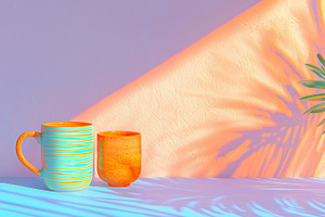 Two blue ceramic mugs with coffee, an Abstract Photo by Imaginarium