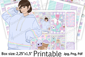 Kawaii Printable Stickers 2,25x1,5