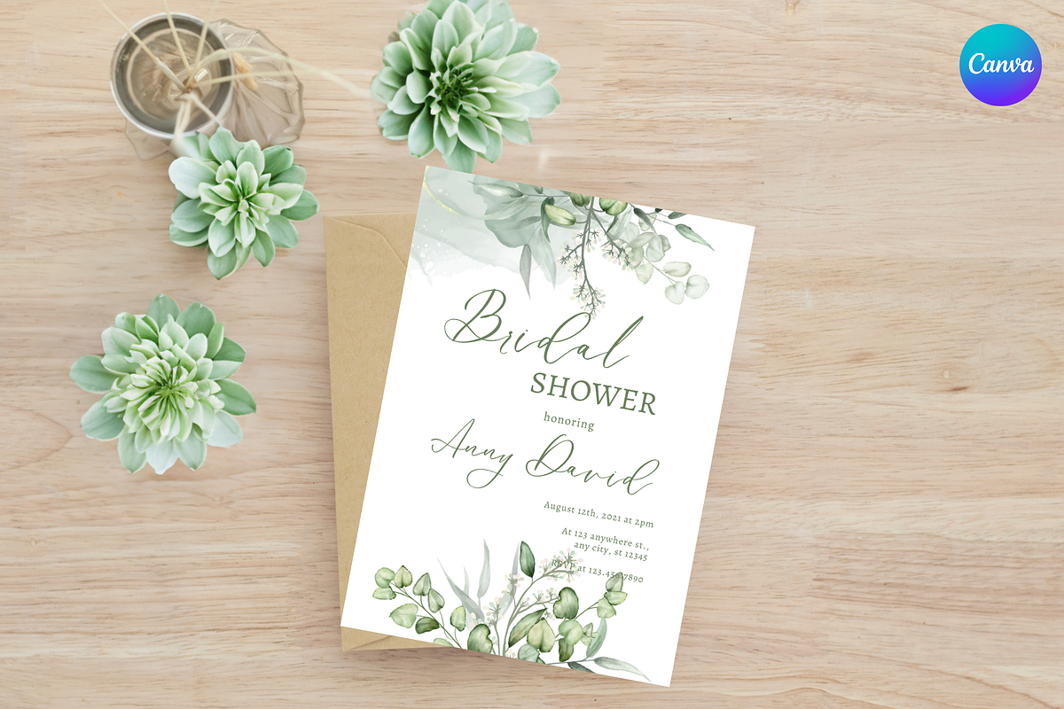 Greenery Bridal Shower Invitation, an Invitation Template by TheSimplySereneShop (Photo 7 of 7)
