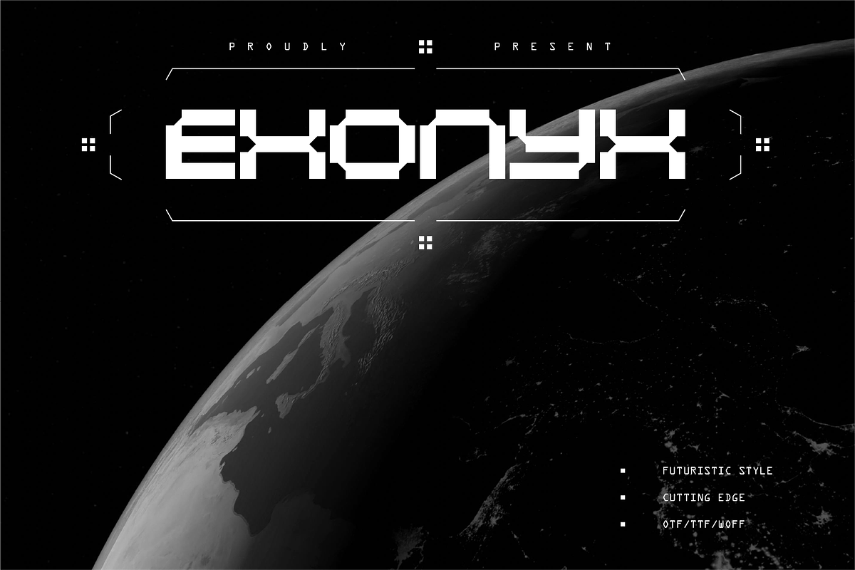 Exonyx - Futuristic Display Font, a Sans Serif Font by Typeagle (Photo 1 of 7)