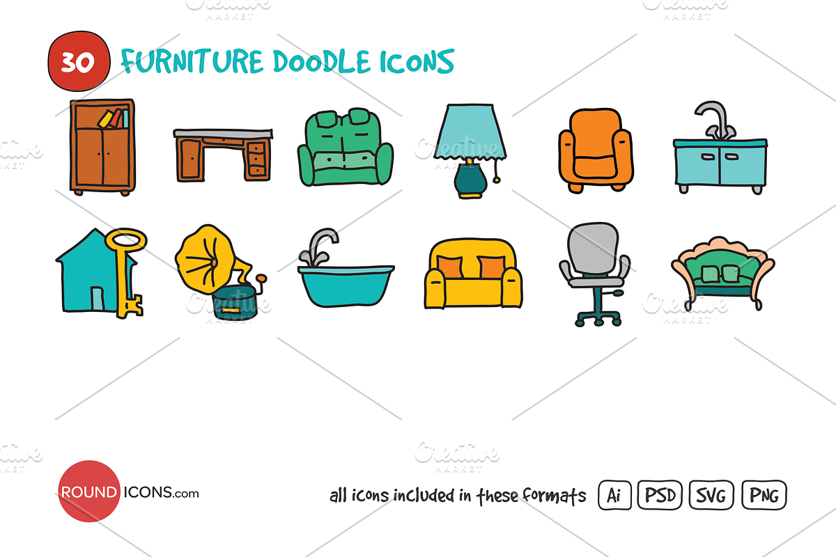 Furniture Doodle Icons Set preview 3
