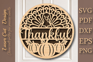 Thankful Turkey Door Sign SVG, a Work Illustration by Digital Artistic99