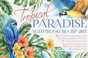 Parrots & tropical leaves watercolor