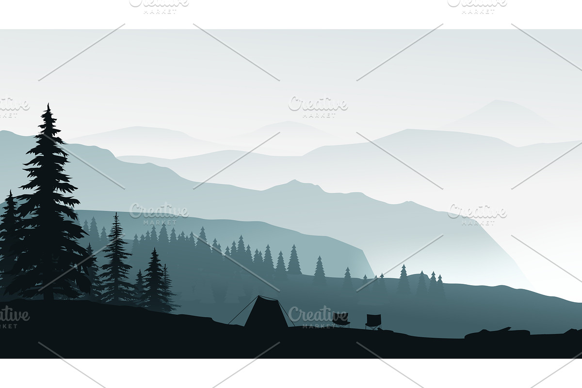 a morning camping in misty mountain, an Animal Illustration by IfH