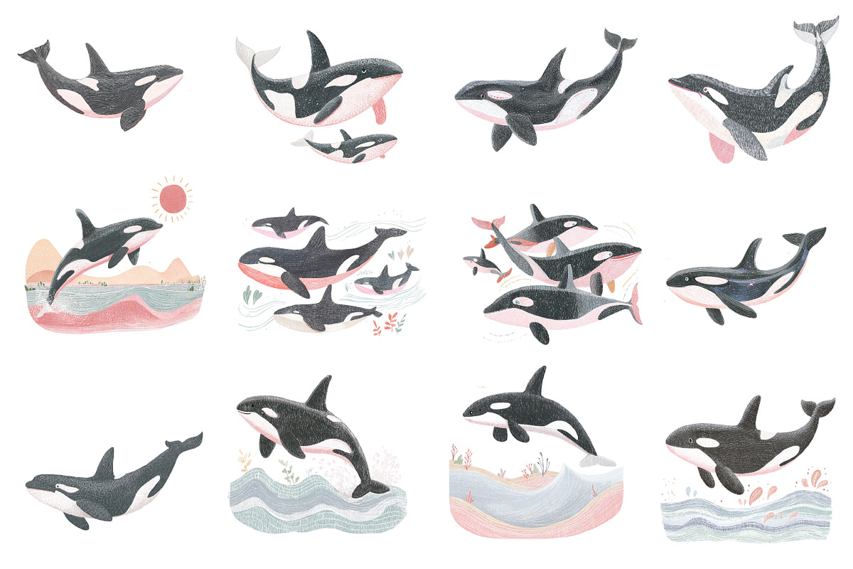 Watercolor Orca Clipart, an Illustration by Designworld (Photo 3 of 5)