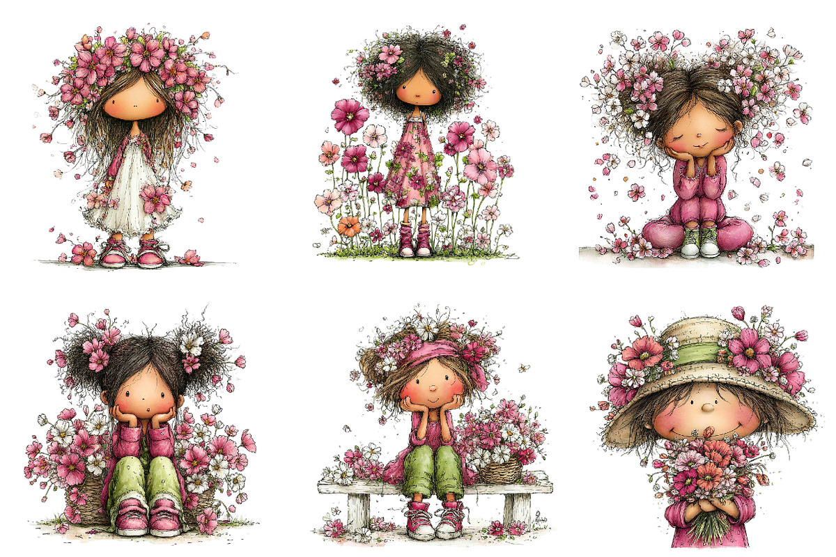 Girl & Flower Spring Clipart, an Illustration by Dream Creation (Photo 2 of 7)