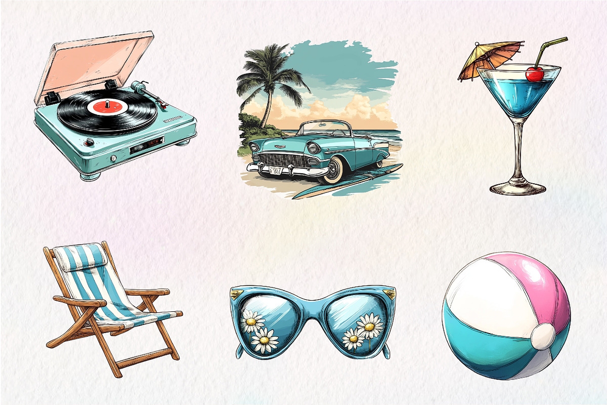 1950s Style Beach Day Clipart, an Illustration by CreationArt (Photo 3 of 5)