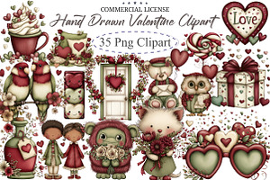 Hand Drawn Valentine Clipart, an Illustration by designcity5