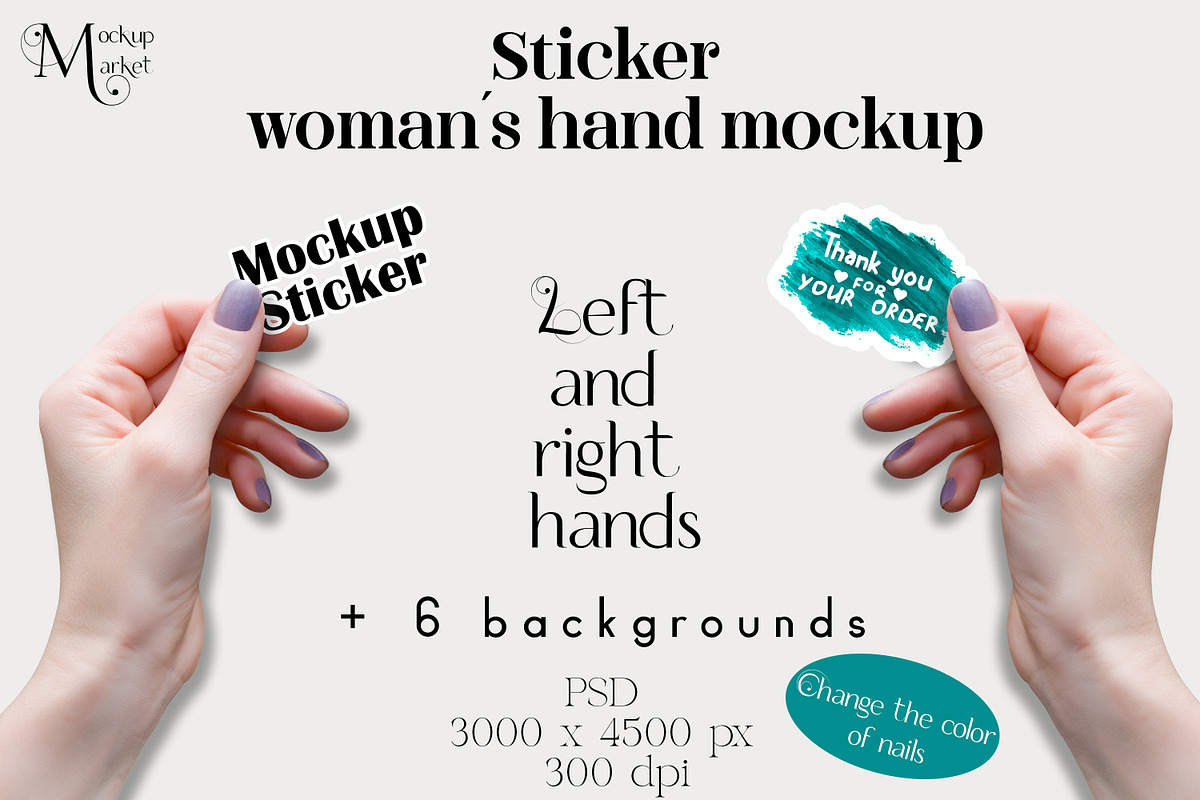 Woman hand Sticker Mockup., a Print Template by MockupMarket (Photo 1 of 8)