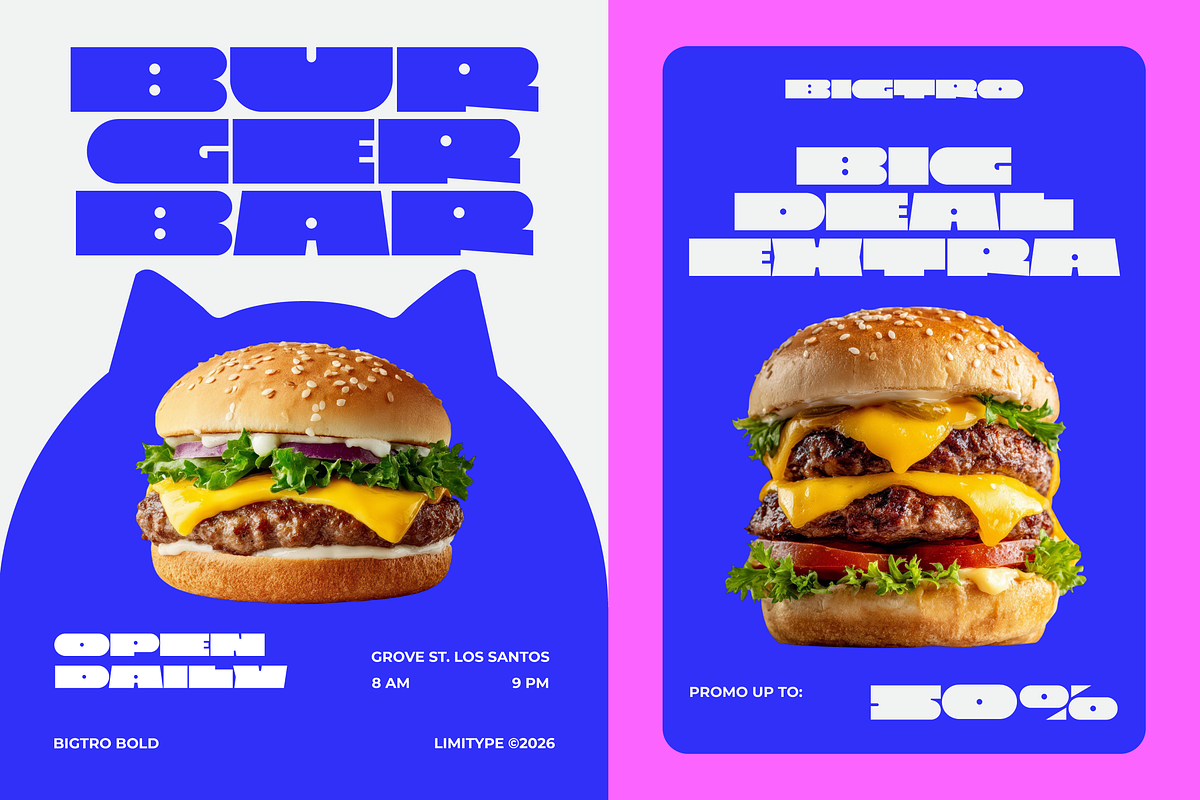 Bigtro - Bold Display Font, a Sans Serif Font by limitype (Photo 3 of 10)
