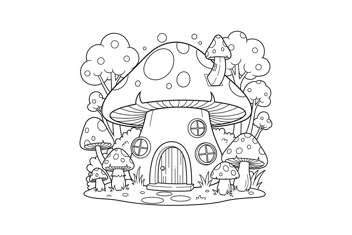 Whimsical Mushroom House Line Art bu, an Illustration by Designs_River (Photo 34 of 51)