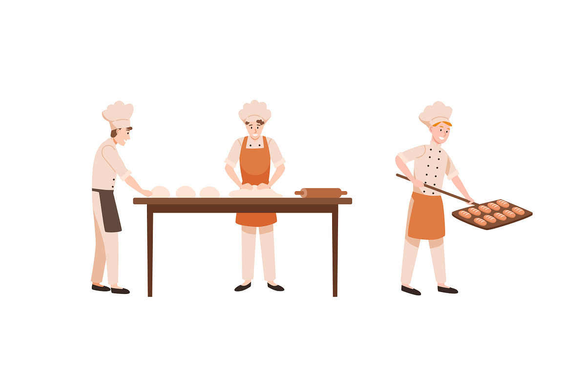 Bakers baking bread, buns set, a Person Illustration by Good Studio (Photo 4 of 5)