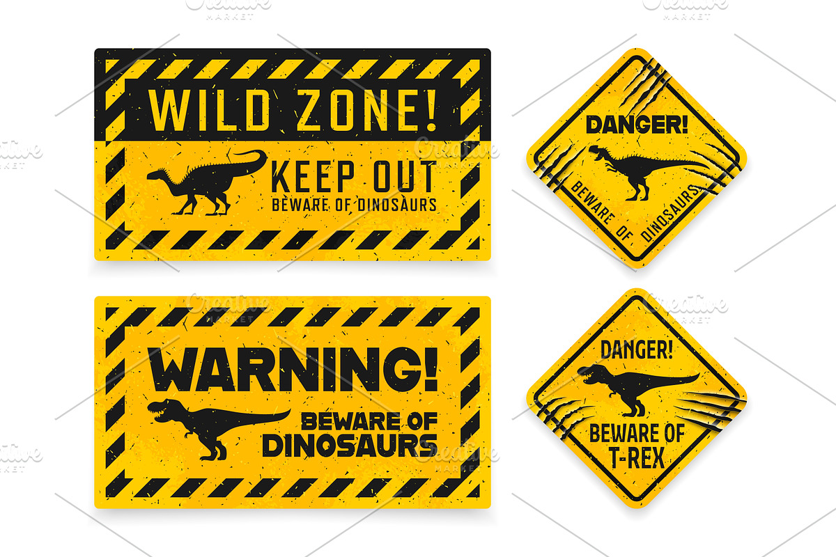 Dinosaur warning signs, an Animal Illustration by Vector Tradition