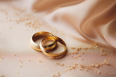 Wedding rings on a beige satin backg, a Photo by Iftikhar Alam