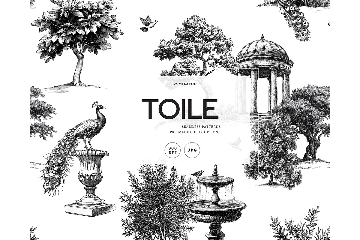 Exotic garden toile de jouy pattern, a Texture Graphic by Milatoo (Photo 1 of 4)