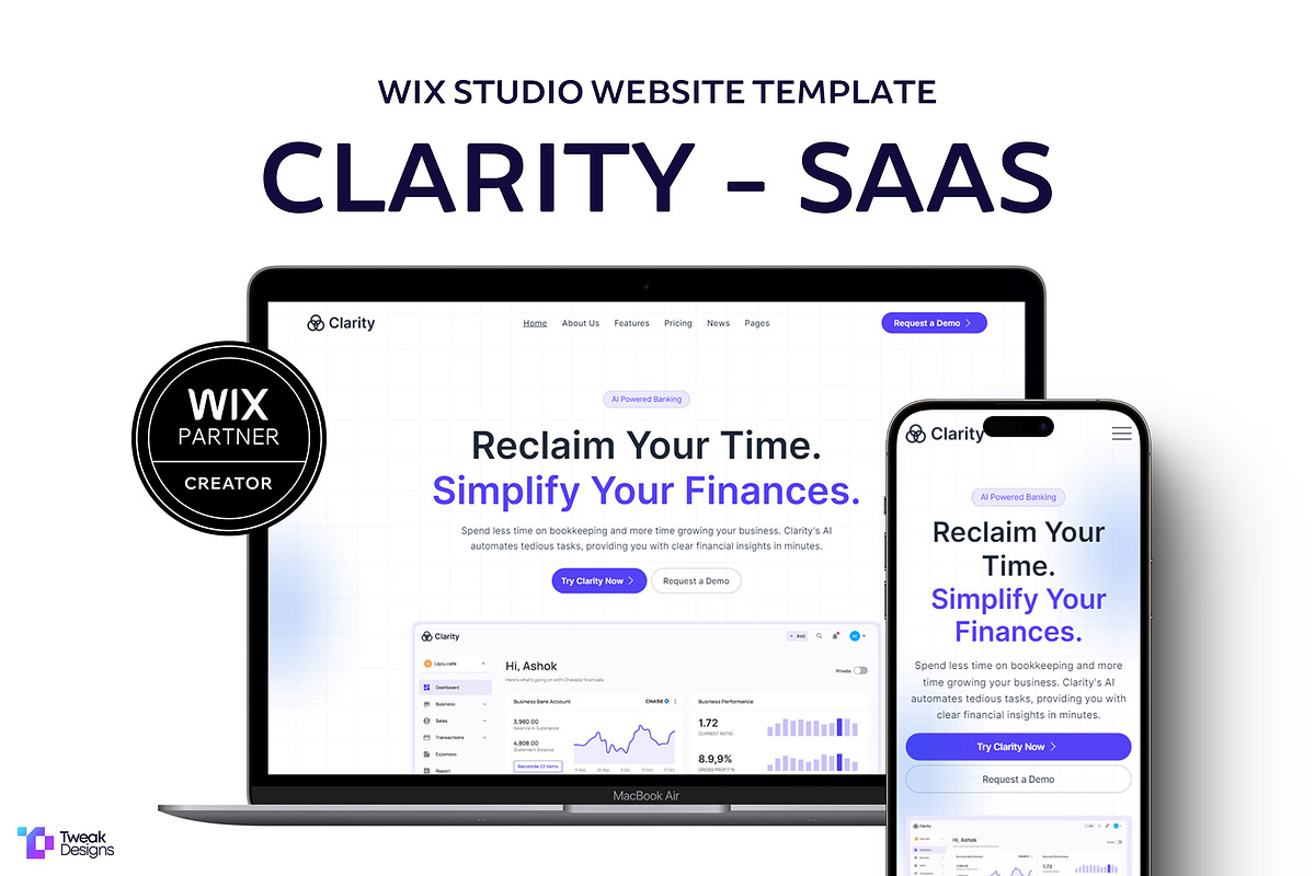 Clarity - AI & SaaS Website Template, a Wix Template by TweakDesigns (Photo 1 of 5)