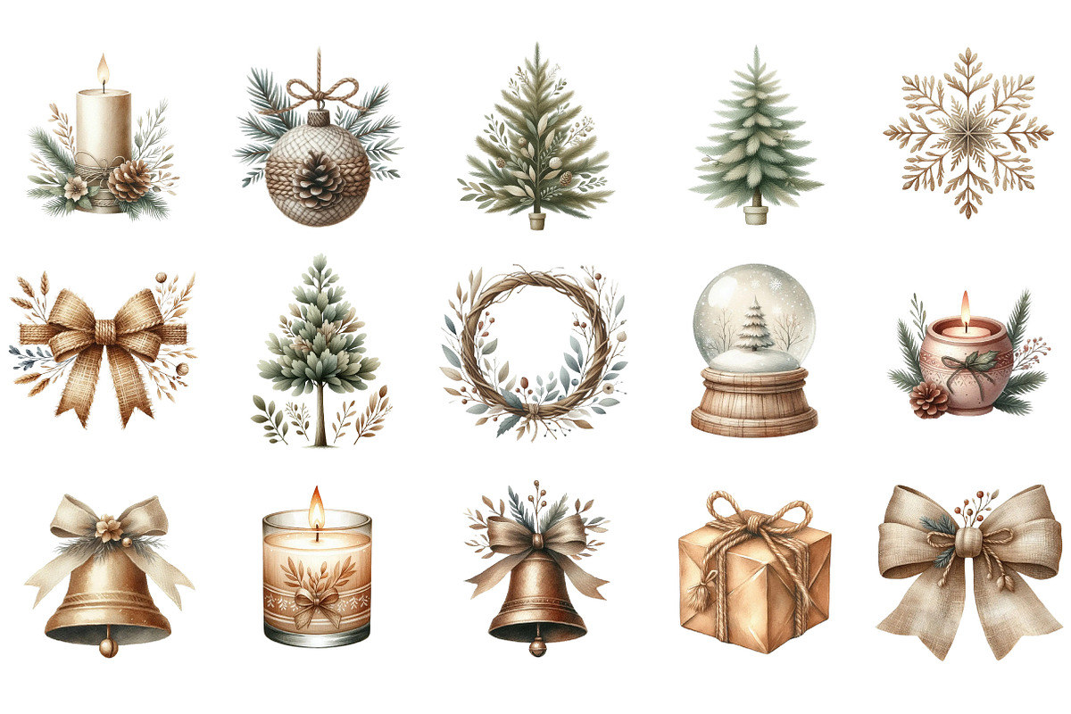 Neutral Rustic Christmas Clipart, an Illustration by Designking (Photo 2 of 5)