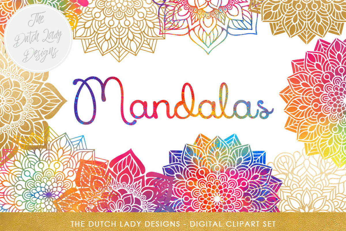 Mandala Clipart Set Rainbow & Gold, an Illustration by The Dutch Lady Designs (Photo 1 of 6)