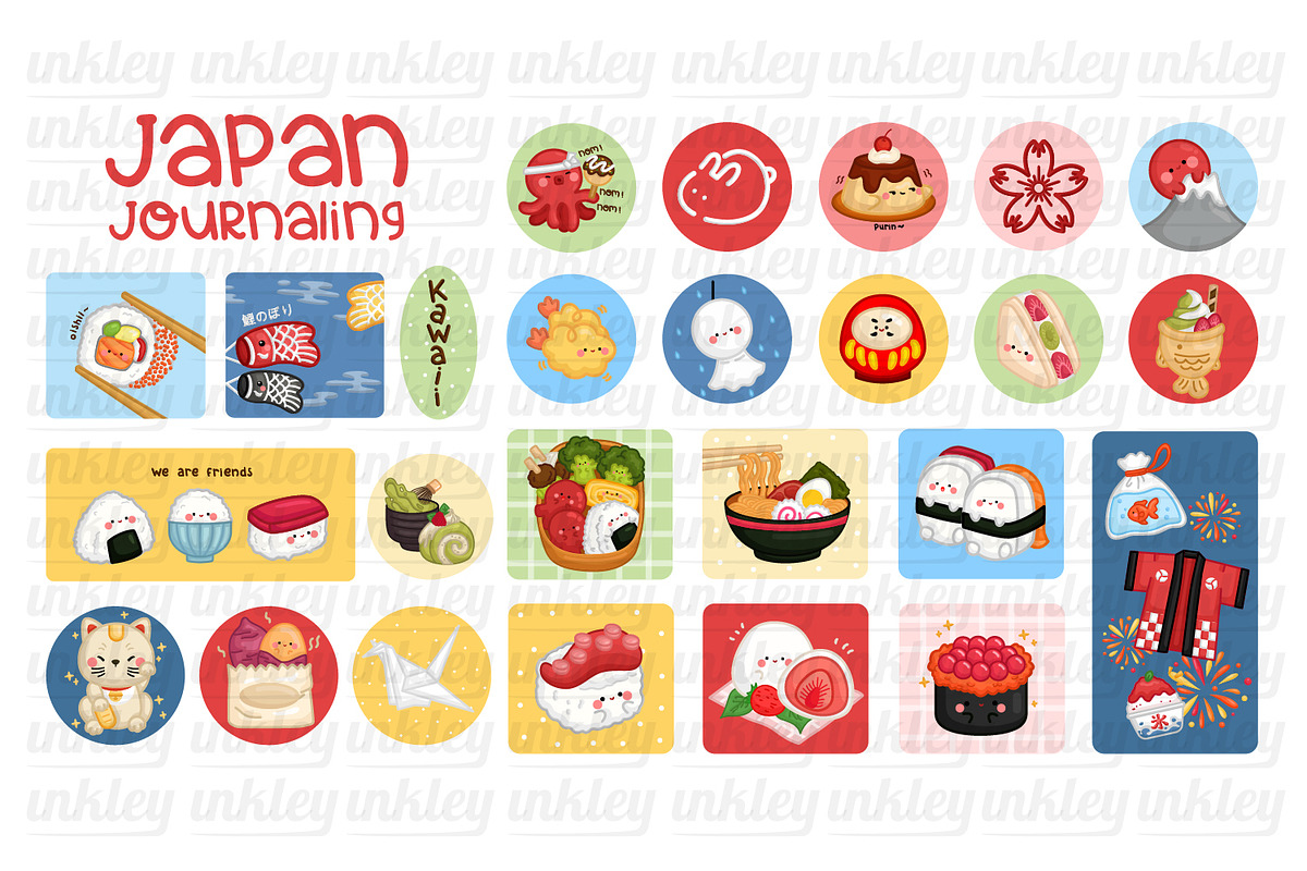 Japan Journaling Clipart, an Illustration by Inkley Studio