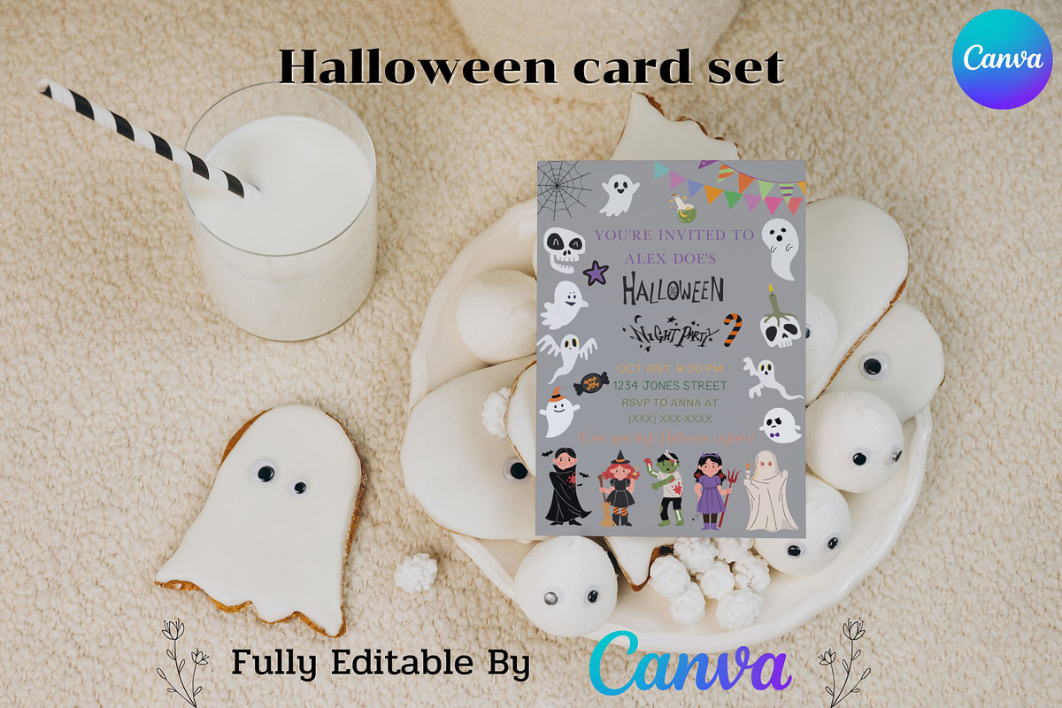 Editable Halloween Card Set, a Card Template by Adalin Shop (Photo 2 of 9)