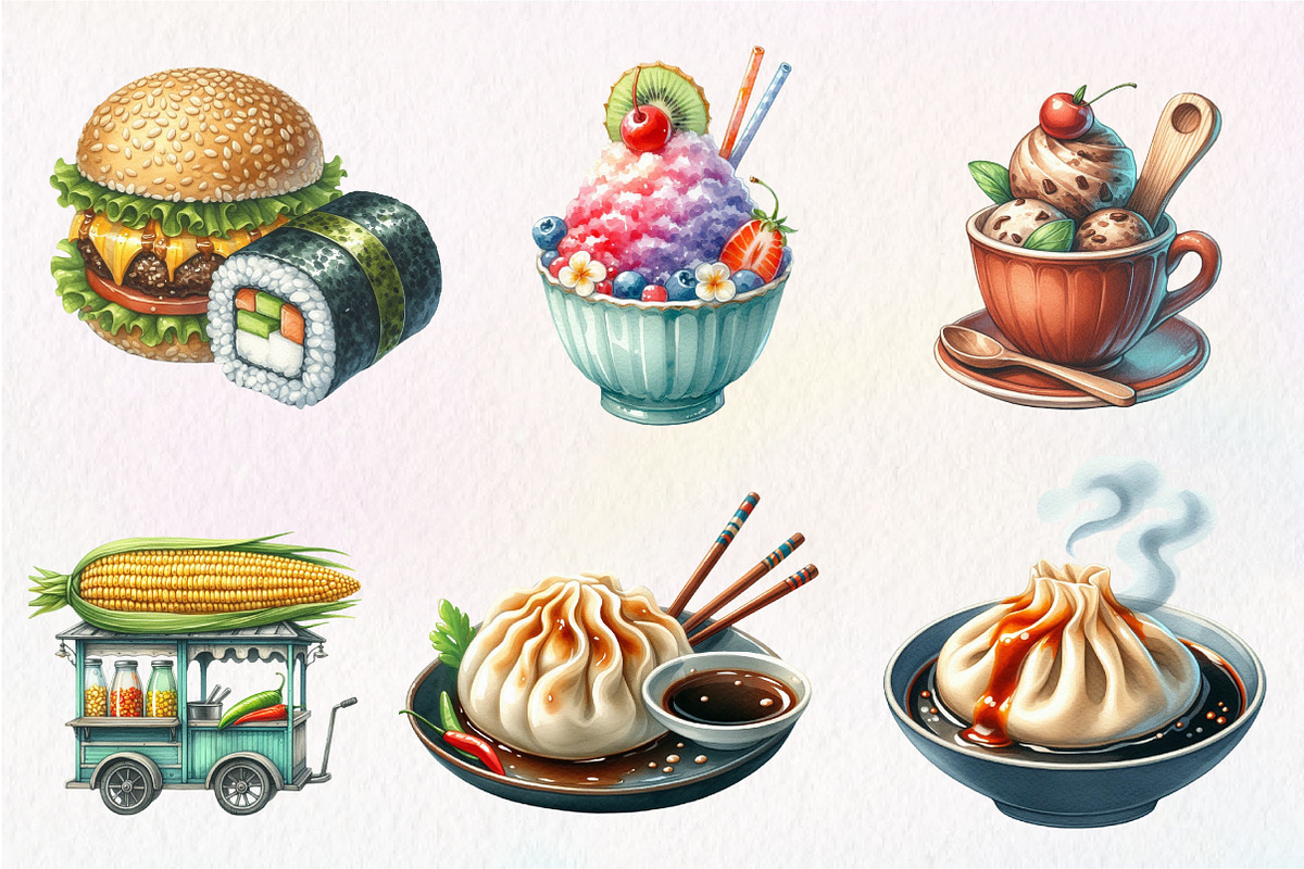 Watercolor Street Food Clipart, an Illustration by CreationArt (Photo 5 of 5)