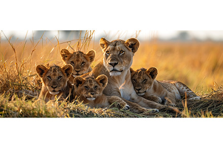 Lioness and her cub child resting in, an Animal Photo by Neirfy