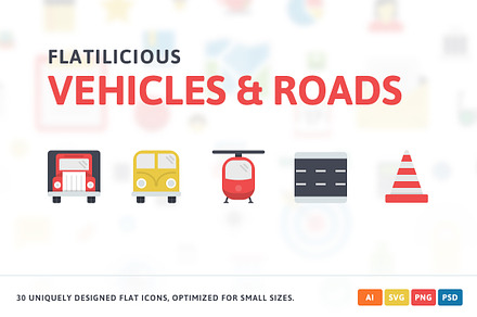 Vehicles & Roads Flat Icons