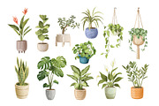 Watercolor Houseplants Clipart, an Object Illustration by ArtGiftsStudio (Thumbnail 2 of 5)