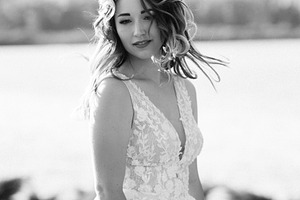 bride against the background of a yellow sunset, a Person Photo by Weddings, People, Travel
