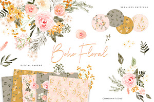 Boho Watercolor Florals & Patterns