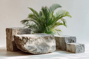 Stone display podium with tropical p, a Photo by Pixeness Studio