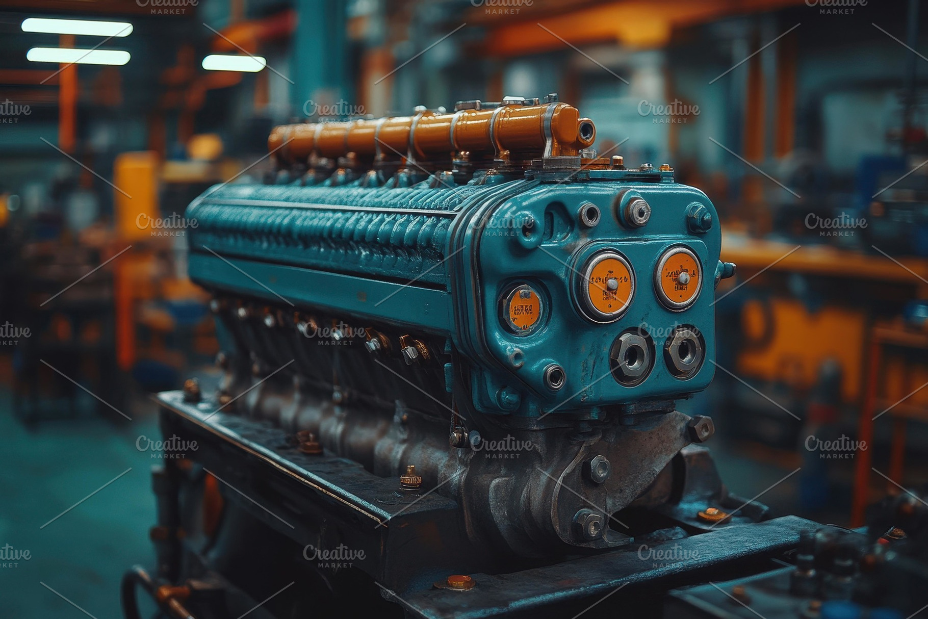 Detailed view of a vintage engine bl, a Photo by Tanuart