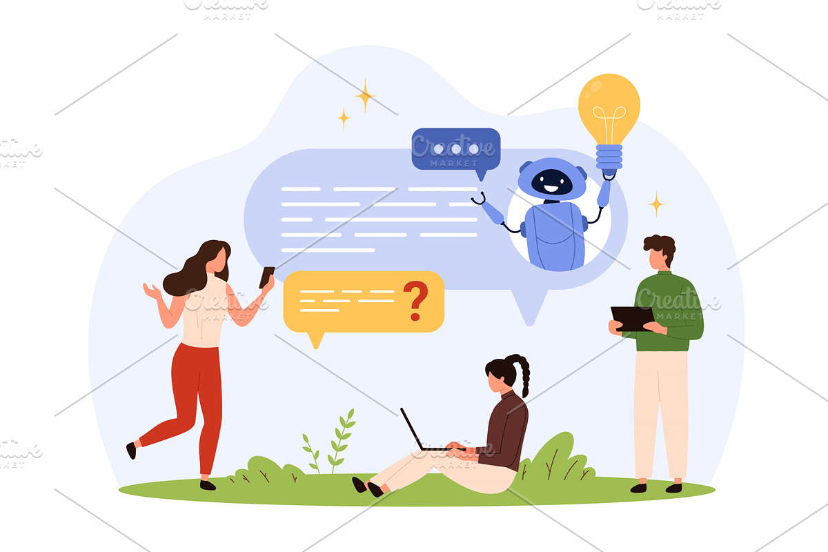Interacting AI Chatbot design, a Technology Illustration by Flashvector