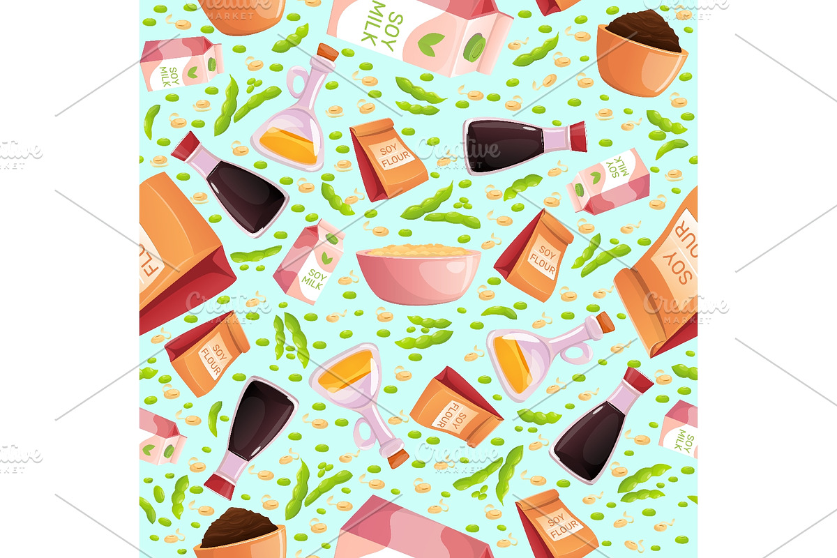 Soy products seamless pattern, a Food Illustration by Vectorbuum (Photo 1 of 3)