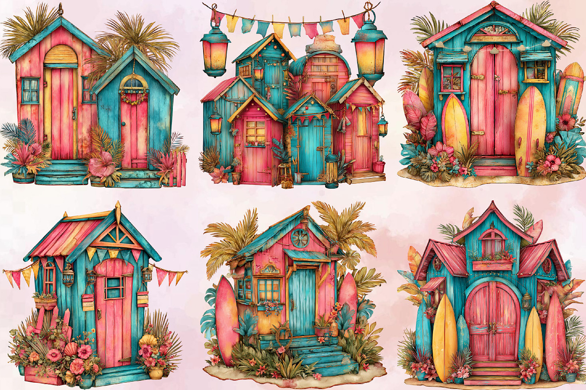 Beach Huts Summer Clipart Bundle., an Illustration by SVGArt (Photo 8 of 9)