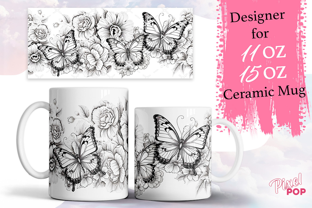 Butterflies design mug 11oz 15oz, a Graphic by TumblerArtDS (Photo 1 of 4)