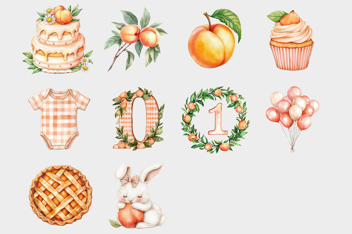 Watercolor Peach One Birthday Clipar, a Seasonal Illustration by Design Market (Photo 5 of 5)