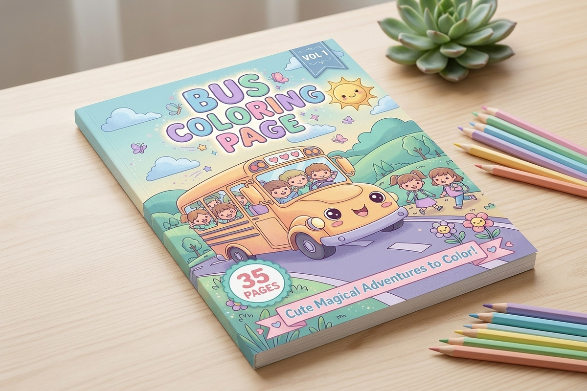 35 Bus Coloring Pages for Kids, a Transportation Illustration by ikarifq shop (Photo 2 of 5)
