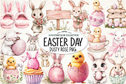 Vintage Dusty Rose Easter Clipart, an Illustration by Watercolor design (Thumbnail 1 of 4)