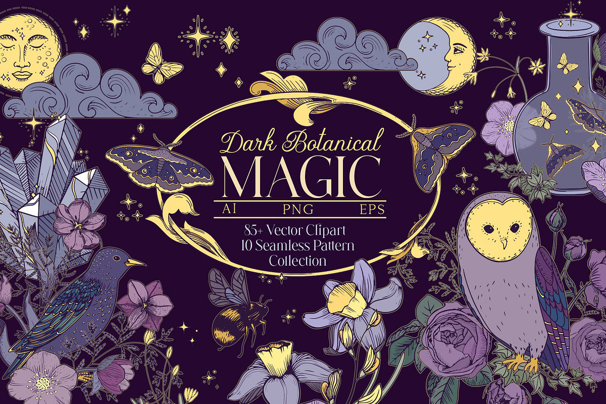 Dark Botanical Magic Clipart, a Decorative Illustration by PenguinArtStudio (Photo 1 of 18)