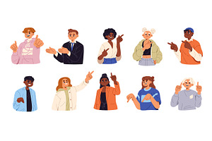 People pointing with finger set, a Person Illustration by PaperTrident