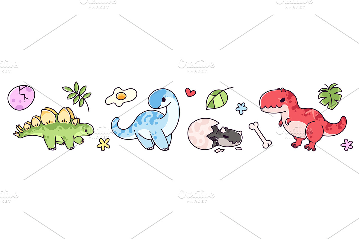 Cute dinosaur characters set, an Animal Illustration by art PVP - market