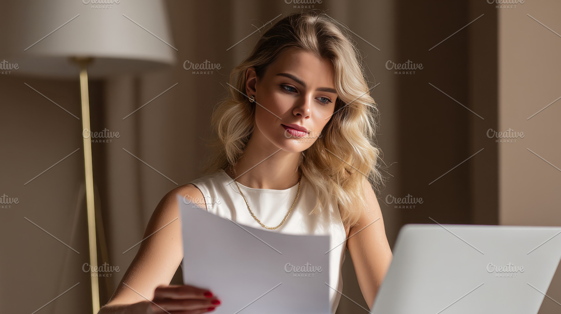 Woman reviewing documents at a desk, a Photo by Beautiful things
