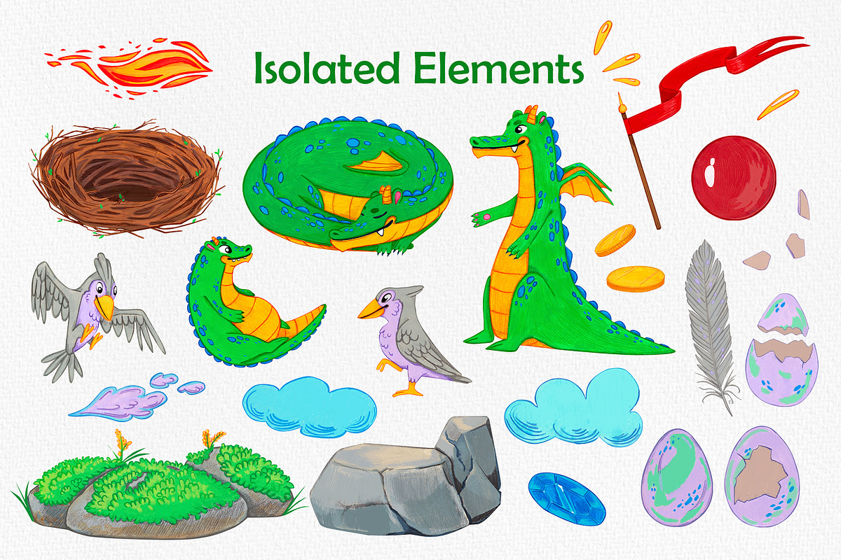 Dragon & Friends Watercolor Clipart, an Illustration by Nastya Che (Photo 2 of 10)