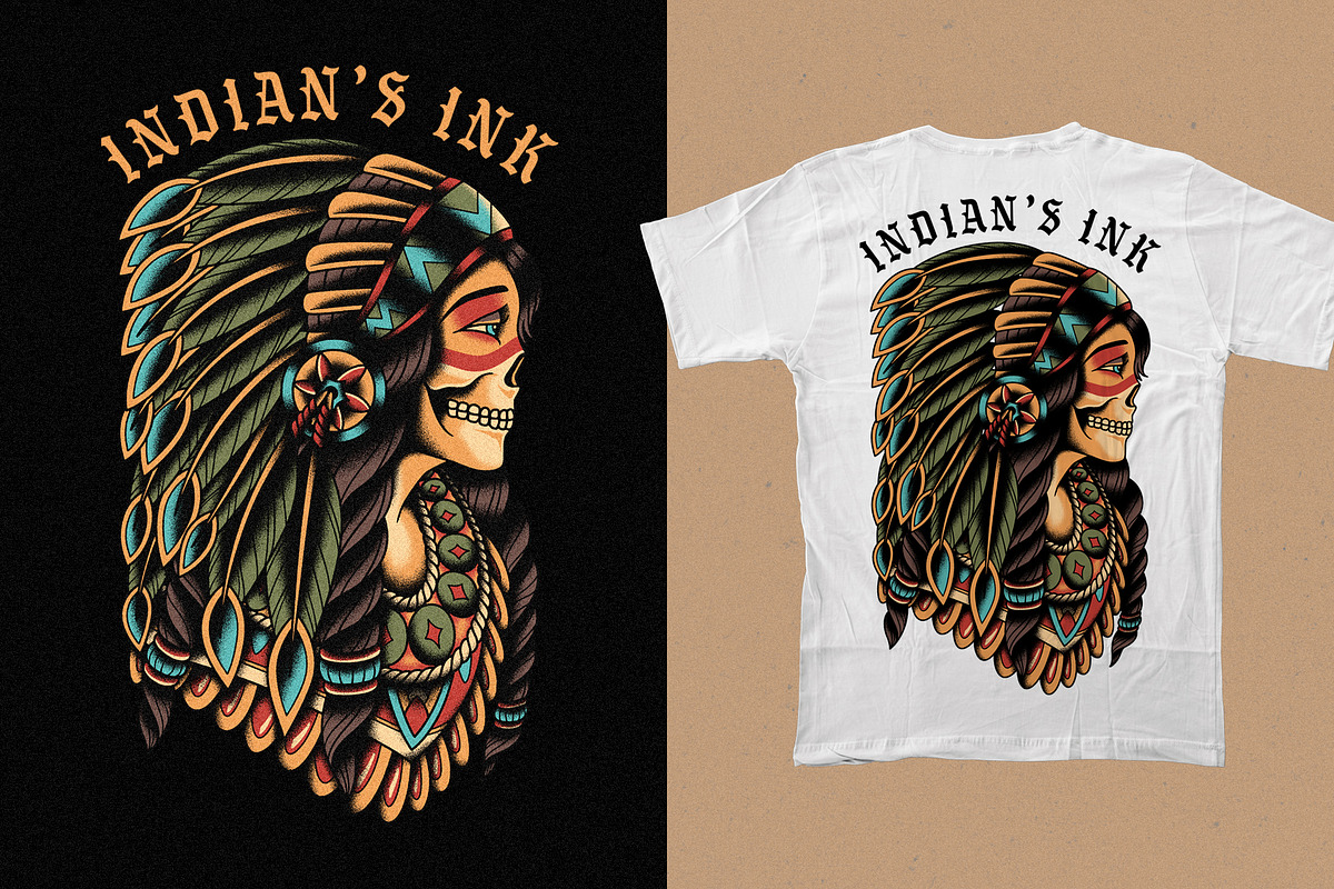 Traditional Indian Girl Chief Tattoo, an Illustration by Stead Supply