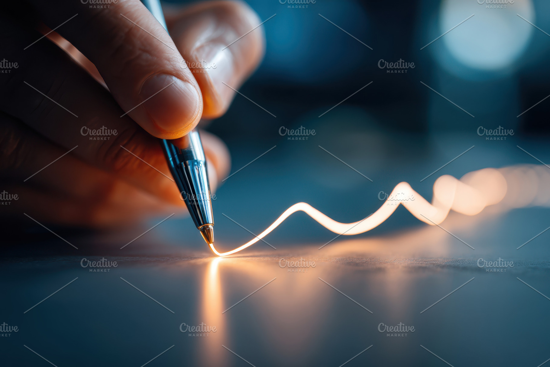 Glowing line created by a pen on a surface, a Business Photo by AlyaAnd